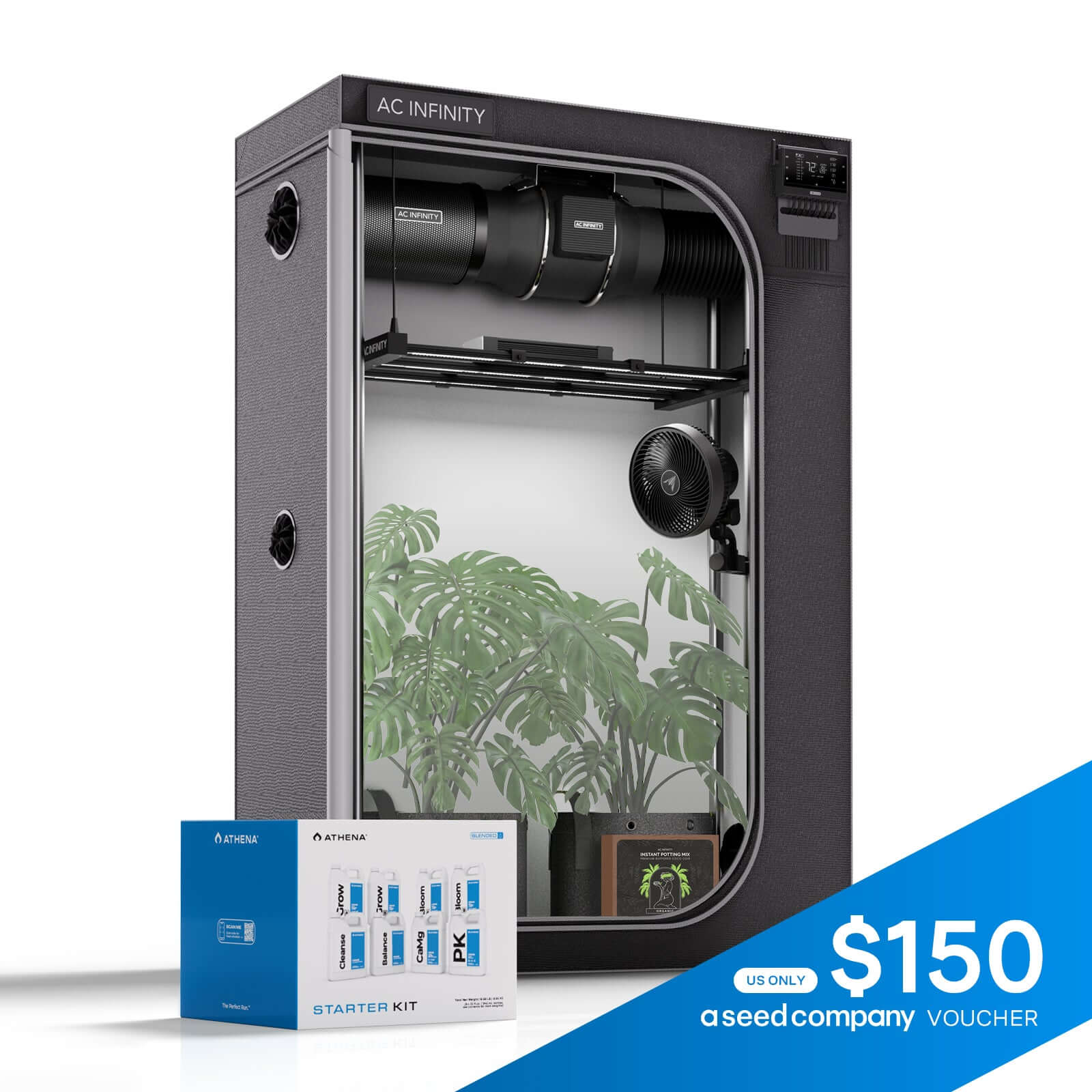 AC Infinity AI Cultivator 2-Plant Kit, Grow Tent System PRO 2x4 with Athena Blended Starter Kit