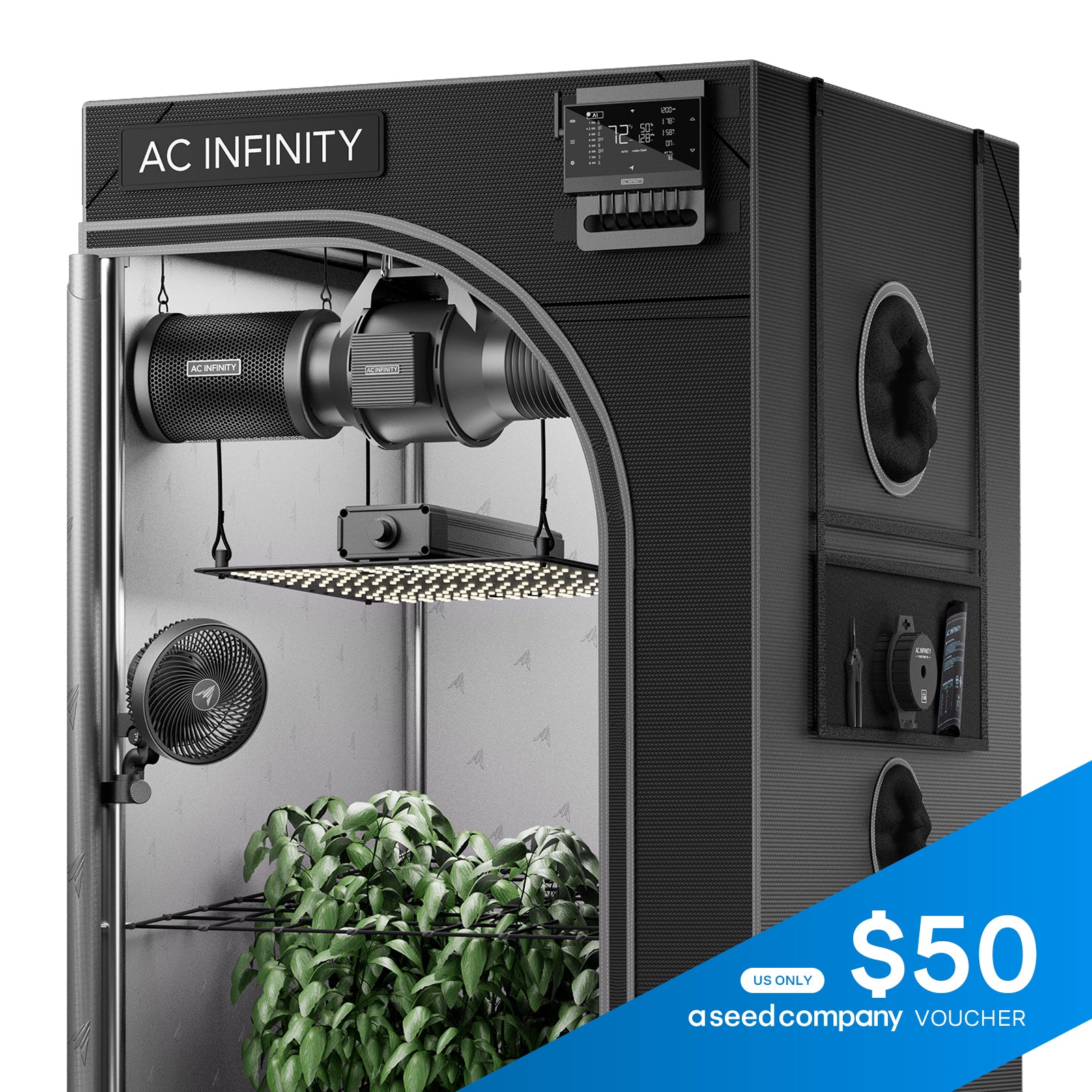 AC Infinity Advance Grow Tent System 2x2 1-Plant Kit Integrated Smart